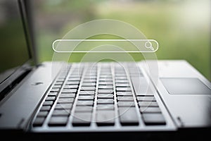 Searching browsing internet data information networking concept with laptop computer and copy space