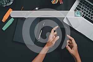 Searching browsing internet data information networking concept,Business person using smart phone background