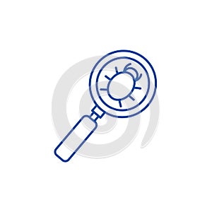Searching bug line icon concept. Searching bug flat  vector symbol, sign, outline illustration.
