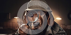 A Searching Dog With A Magnifying Glass Symbolizing Detective Work Or Investigative Efforts