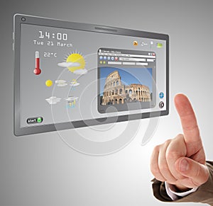 searching a information on touchscreen tablet