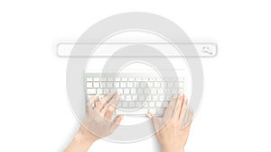 Searching internet. Online website search engine selective focus. Blured hands using computer for searching browsing