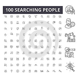 Searching people line icons, signs, vector set, outline illustration concept