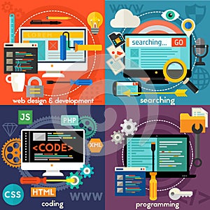 Searching, Programming, Web Design and Development and Coding Concept Banners