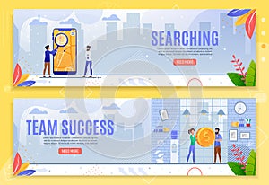Searching and Team Success Cartoon Banner Set