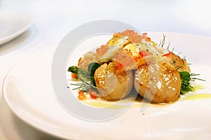 Seared scallop entree photo