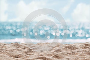 Seascape abstract beach background. blur bokeh light of calm sea and sky