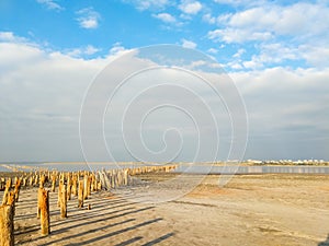 Seascape background with rocks in the summer season