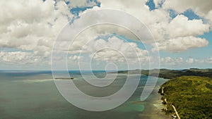 Seascape, blue sea, sky with clouds and islands