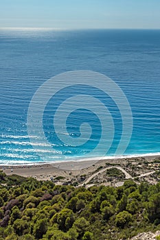 Seascape of Blue Waters of Gialos Beach, Lefkada, Ionian Islands, Greece