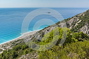 Seascape of Blue Waters of Gialos Beach, Lefkada, Ionian Islands, Greece