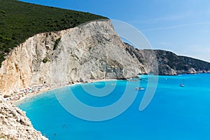 Seascape of blue waters of Porto Katsiki Beach, Lefkada, Ionian Islands, Greece