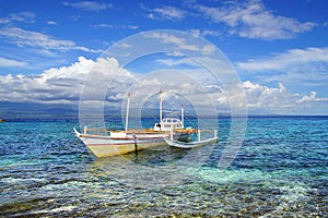 Seascape with boat. Apo island, Philippines