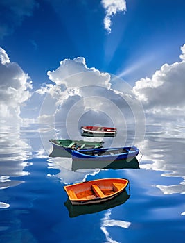 seascape with boats and water reflections