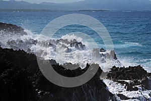 Seascape Breaking Waves on Black Lava Rock