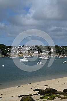 Seascape of the Breton coast in Finistere with pleasure boats