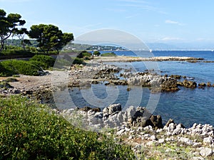 Seascape of Cap d`Antibe in the French Riviera.