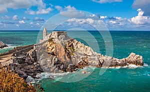 Seascape with Church of St Peter in Porto Venere, Italy photo
