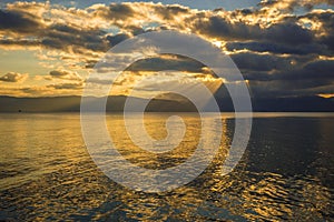 Seascape with clouds and reflections in Loutra Edipsou, Evia