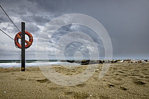 Seascape with cloudy sky and storm coming on the sea