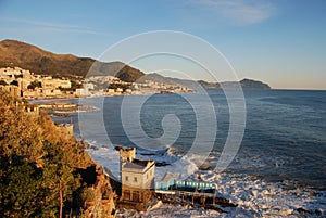 Seascape on the coast of Boccadasse in Genoa