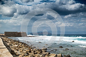 Seascape from coastline, Chania, Crete, Greece