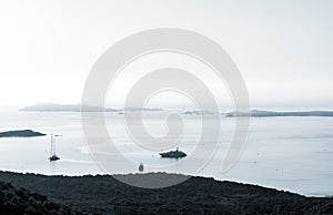 Seascape coastline with yachts early in the morning