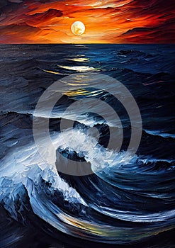 Seascape colorful oil knife painting