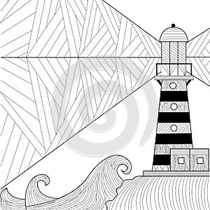 Seascape coloring book for adult, anti stress coloring raster