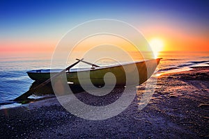 Seascape with fishing boat