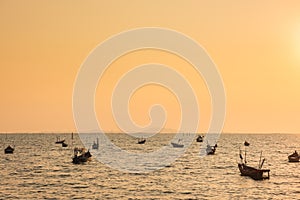 Seascape of fishing boats in the Gulf of Thailand.