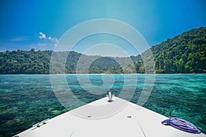 Seascape with front of speed boat at Surin national park khao la