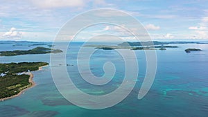 Seascape with islands in the early morning, view from above. Caramoan Islands, Philippines.