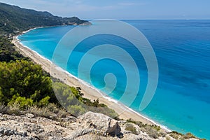 Seascape of Kokkinos Vrachos Beach with blue waters, Lefkada, Ionian Islands, Greece