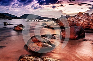 Seascape landscape nature in twilight long exposure