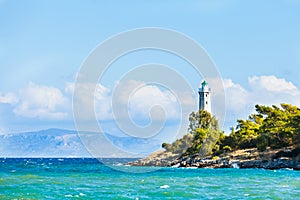 Seascape with lighthouse near Gythio Greece