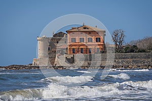 Seascape with medieval castle in Santa Severina in Lazio, Italy