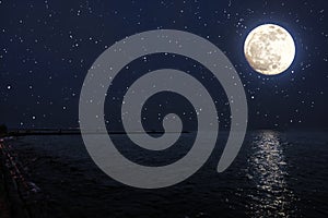 Seascape on moonlight and starlight