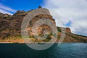 Seascape near Koktebel with mountain Karadag in Crimea