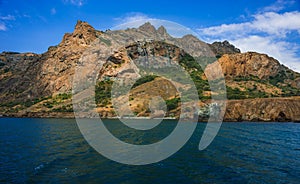 Seascape near Koktebel with mountain Karadag in Crimea