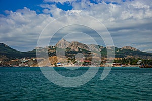 Seascape near Koktebel with mountain Karadag in Crimea