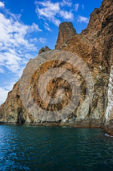 Seascape near Koktebel with mountain Karadag in Crimea