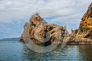 Seascape near Koktebel with mountain Karadag in Crimea