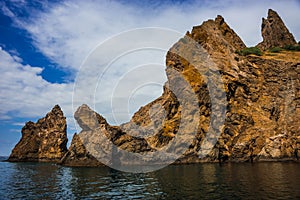 Seascape near Koktebel with mountain Karadag in Crimea