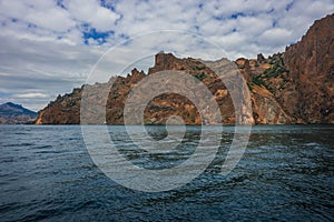 Seascape near Koktebel with mountain Karadag in Crimea