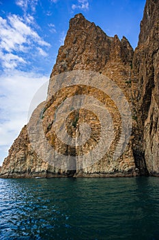 Seascape near Koktebel with mountain Karadag in Crimea