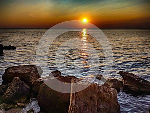 Seascape in Odesa during the sunset in the summer season