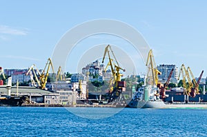 Seascape with Odessa port in the summer season