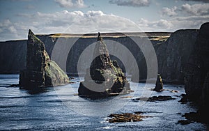 Seascape with Old Man of Hoy sea stack and cliffs