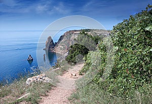 Seascape . Panoramic view of the sea coast of the Black Sea